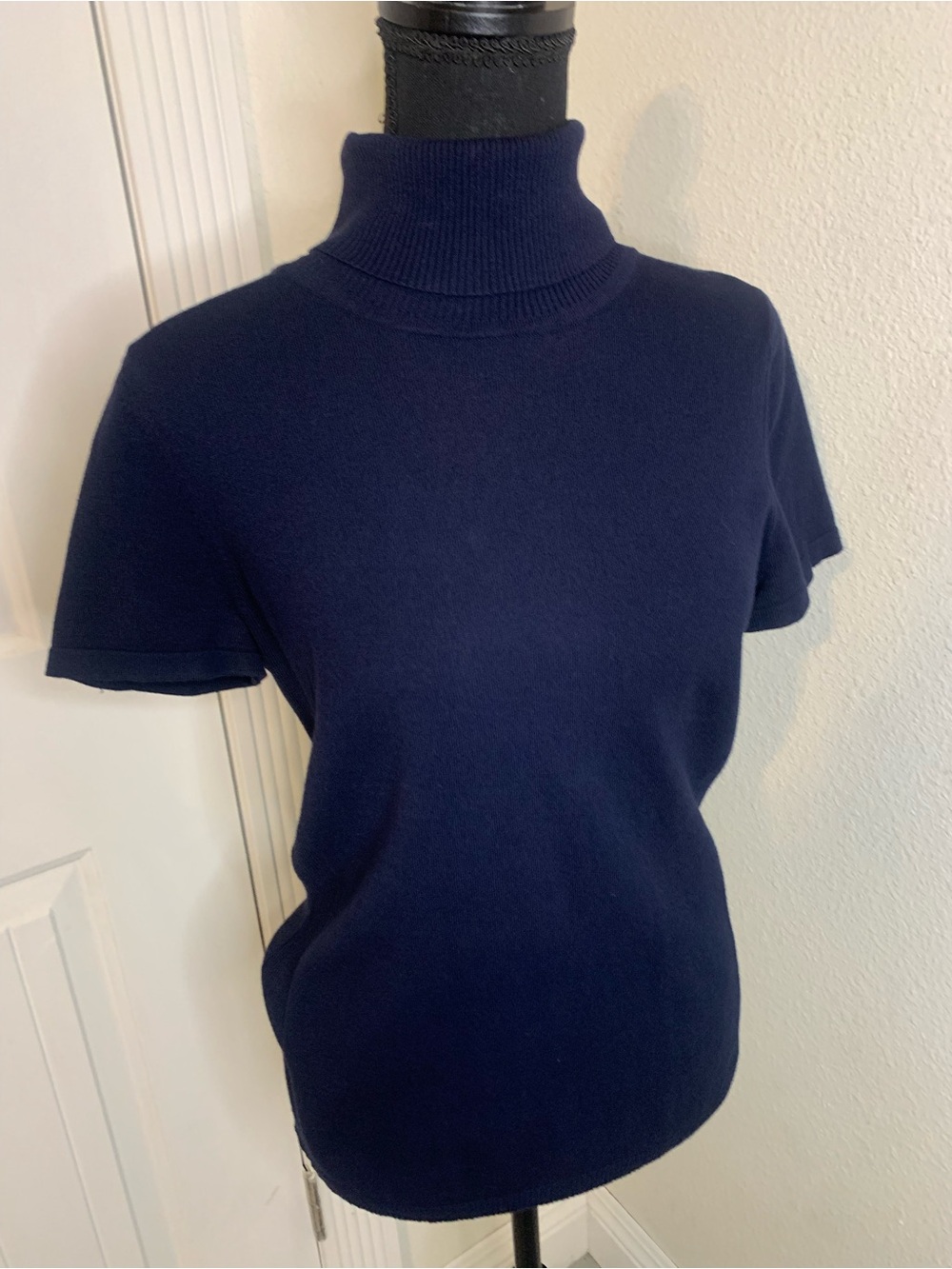 Anne Klein Navy Short-Sleeve Turtleneck